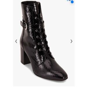 Aquatalia Fawne Black Leather Snakeskin Print Booties, 70mm